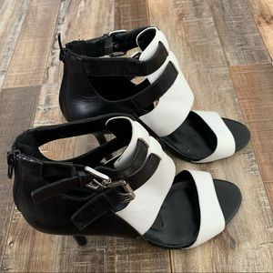 Black/White buckle heels